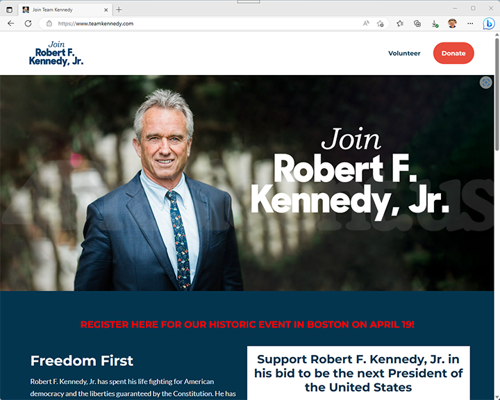 Robert F. Kennedy, Jr. 2024 Website, April 6, 2023